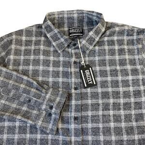 Grizzly Flannel Shirt Griptape Windowpane Plaid Men XL Gray Aspen Button Up NWT
